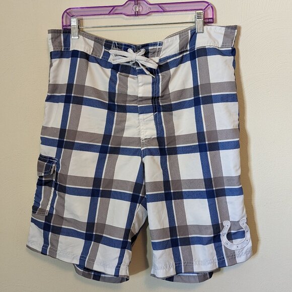 NFL Other - NFL Brand Colts Blue White Plaid Men's Board Elastic 10" Shorts Swim Trunks L